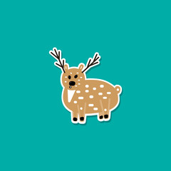 Funny Christmas deer. Simple character design. Good for sticker, patch, tag.