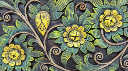 Classic Carvings Vintage Style Sweet Floral and Leaves on The Tree Seamless Pattern on Wooden Background Texture used as Beautiful Antique Furniture Design for Vintage Retro Interior Room