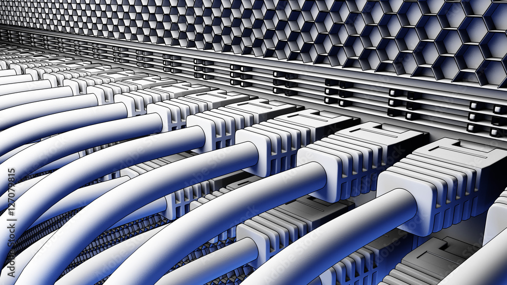 Poster server cables and connectors. cloud technologies, isp, it startup concepts. 3d rendering, cartoon ve