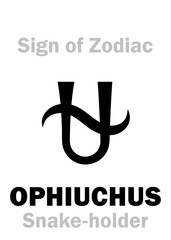 Astrology Alphabet: 13th Sign of Zodiac OPHIUCHUS / SERPENTARIUS (The Snake-holder). Hieroglyphics character sign (single symbol).