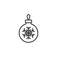 Fototapeta premium Christmas tree ball with snowflake line icon, outline vector sign, linear pictogram isolated on white. logo illustration