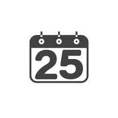 Calendar with number 25 icon vector, filled flat sign, solid pictogram isolated on white, logo illustration