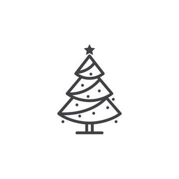 Christmas tree line icon, decorated conifer outline vector sign, linear pictogram isolated on white. spruce logo illustration