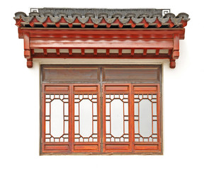 The Chinese roof and window on white wall