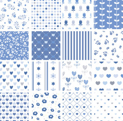 Set of abstract blue seamless patterns