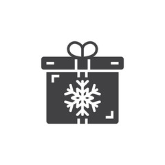 Christmas present symbol. Gift box with snowflake icon vector, filled flat sign, solid pictogram isolated on white, logo illustration