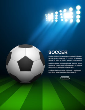 Soccer ball on field, vector illustration