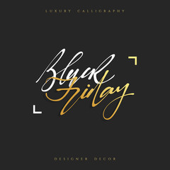 Inscription Black Friday Calligraphic handmade. Advertising Poster design. Sale Discount banners, labels, prints posters, web presentation. Vector illustration.