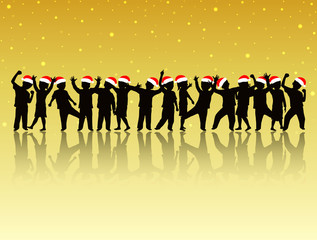 Silhouette of christmas children with gold background