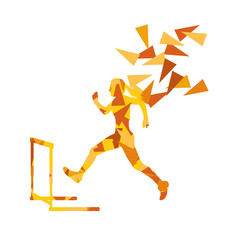 Female hurdles race woman athlete competing vector abstract back