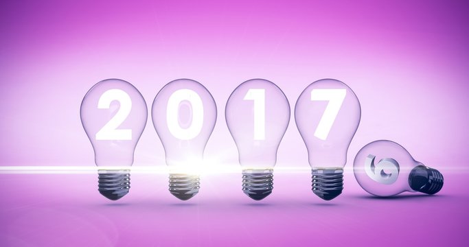 Composite image of light bulbs with 2017 over white background