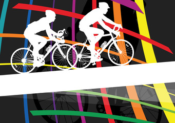 Cyclist active man and woman bicycle riders in abstract sport la