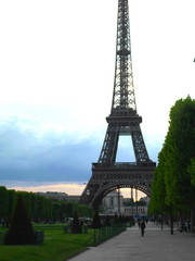 Spring evening with Eiffel Tower. View from Champ de Mars, Paris, France