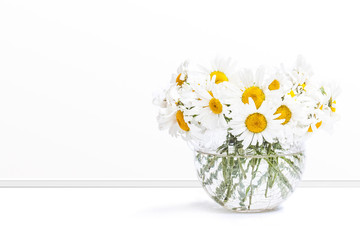 Daisy flowers in vase, interior decor floral wallpaper