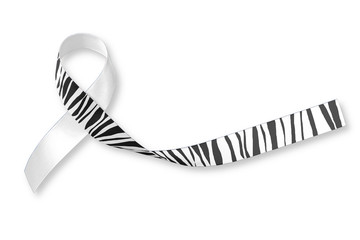 Carcinoid Cancer Awareness ribbon zebra stripe pattern on helping hand & old aged wood background:...