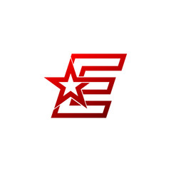 Letter E logo,Red star sign Branding Identity Corporate unusual logo design template