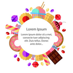 Sweets flat vector set as decorative round border