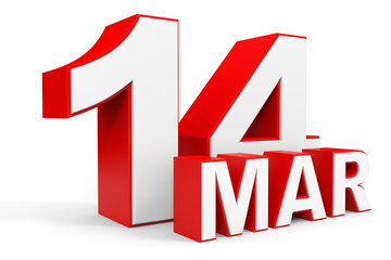 March 14. 3d text on white background.