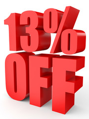 Discount 13 percent off. 3D illustration on white background.