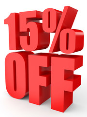 Discount 15 percent off. 3D illustration on white background.