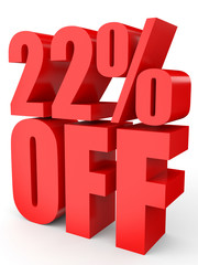 Discount 22 percent off. 3D illustration on white background.