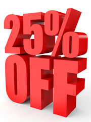Discount 25 percent off. 3D illustration on white background.