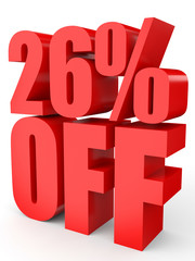 Discount 26 percent off. 3D illustration on white background.