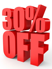 Discount 30 percent off. 3D illustration on white background.