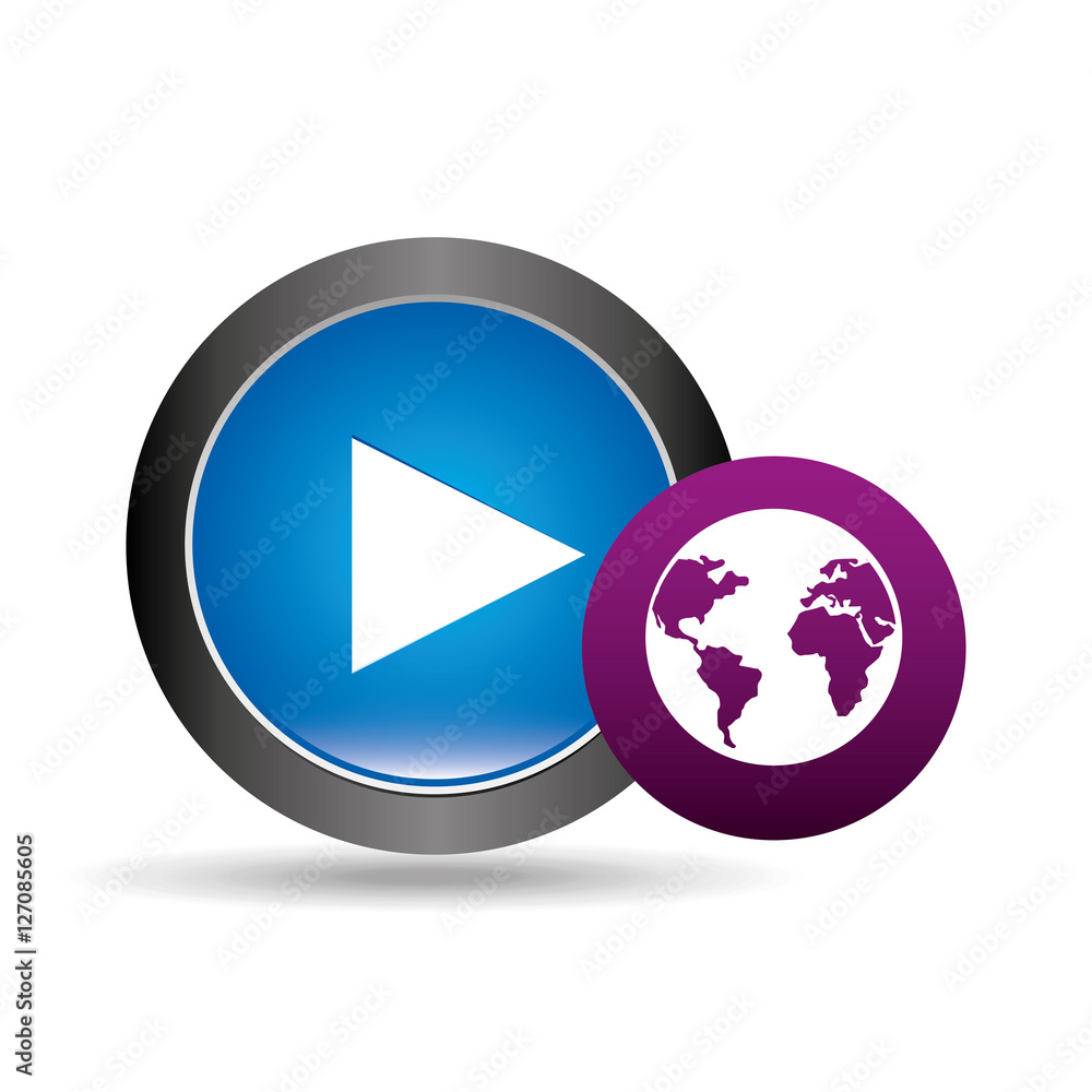 Poster button video player global connection design vector illustration eps 10