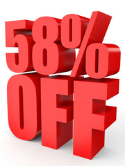 Discount 58 percent off. 3D illustration on white background.