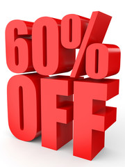 Discount 60 percent off. 3D illustration on white background.