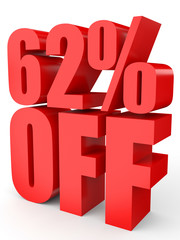 Discount 62 percent off. 3D illustration on white background.