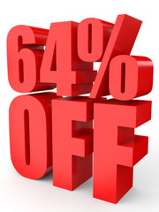 Discount 64 percent off. 3D illustration on white background.