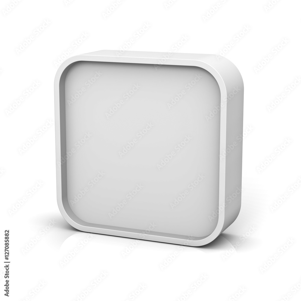 Aufkleber Blank square frame or white web button isolated over white background with reflection and shadow 3D rendering