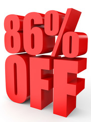 Discount 86 percent off. 3D illustration on white background.