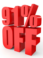 Discount 91 percent off. 3D illustration on white background.