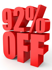 Discount 92 percent off. 3D illustration on white background.