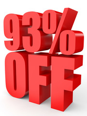 Discount 93 percent off. 3D illustration on white background.