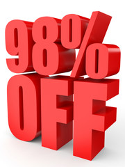 Discount 98 percent off. 3D illustration on white background.