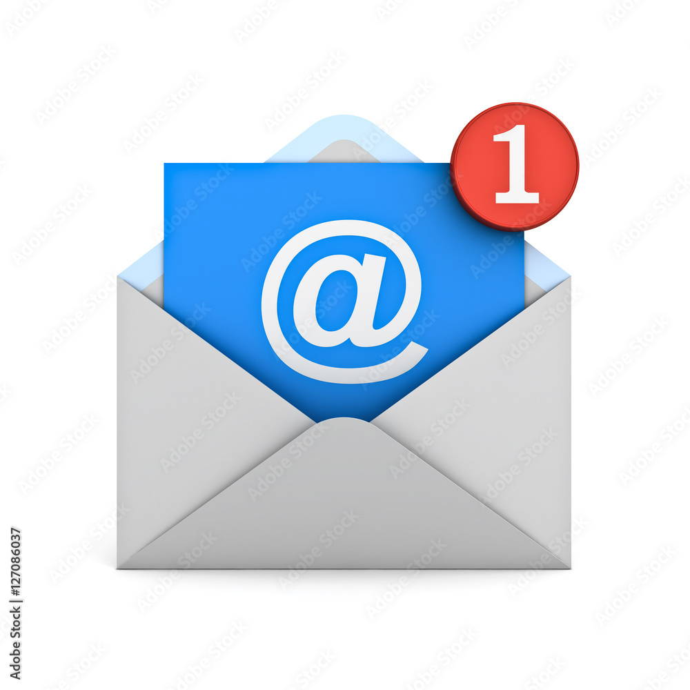 Aufkleber E mail notification one new email message in the inbox concept isolated on white background with shadow 3D rendering
