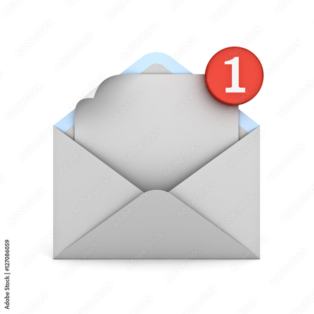 Aufkleber E mail notification one new email message in the inbox concept isolated on white background with shadow 3D rendering