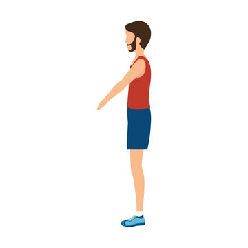 Person exercising in gym vector illustration design