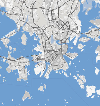 Map of Helsinki city. Finland Roads
