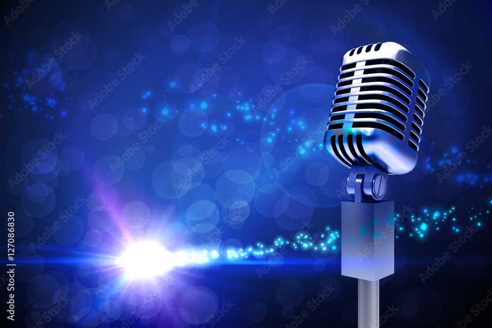 Poster composite image of digitally generated retro chrome microphone