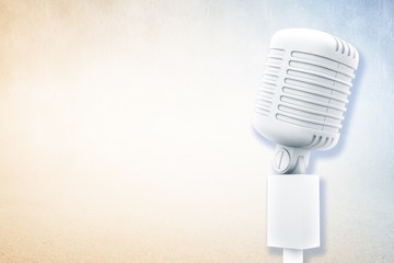 Composite image of digitally generated retro white microphone