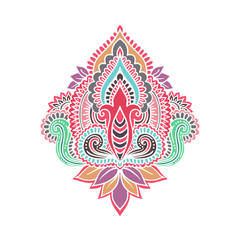 Vector Indian hand drawn hamsa with ethnic ornaments. Beautiful India ethnica ornament. Folk Henna tattoo style
