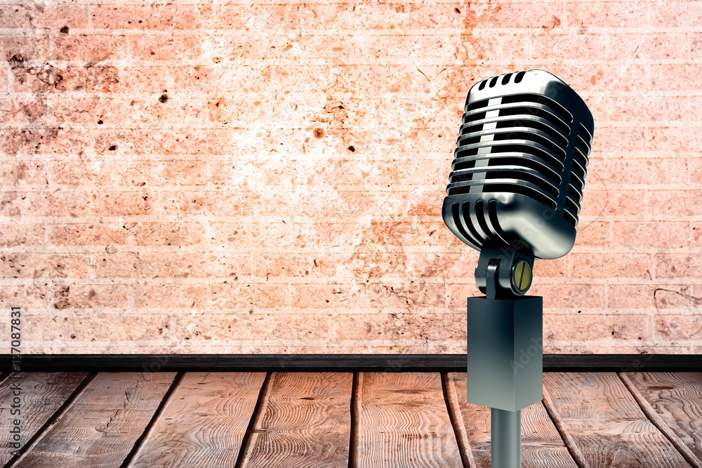 Aufkleber composite image of digitally generated retro chrome microphone