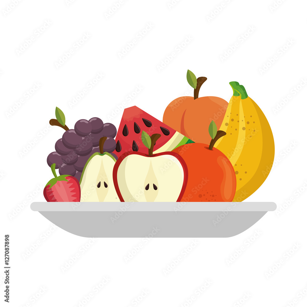 Sticker fruit salad plate isolated icon vector illustration design