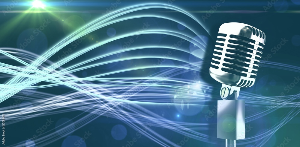 Poster composite image of retro chrome microphone
