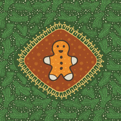 Christmas and New Year vintage ornate frame with Gingerbread Man symbol